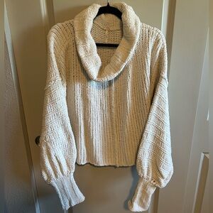 Free People Cream Cowl Neck Sweater with Balloon Sleeves